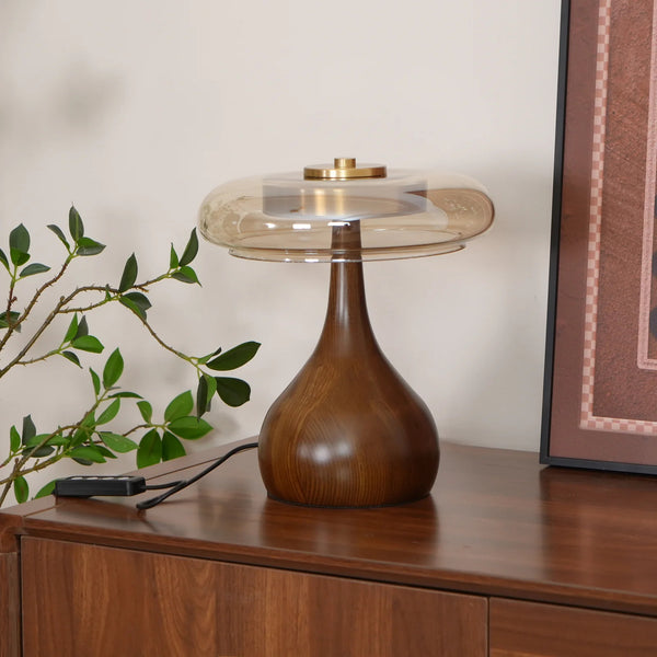 Bedroom wood glass creative table lamp