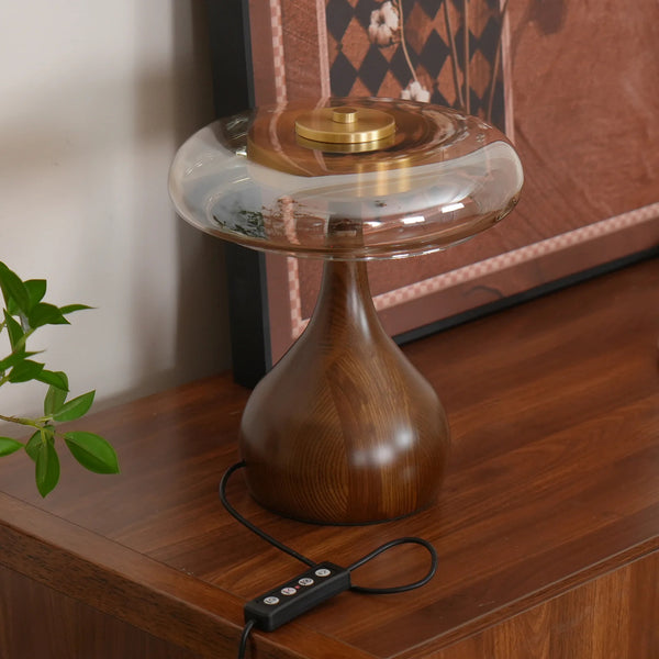 Bedroom wood glass creative table lamp