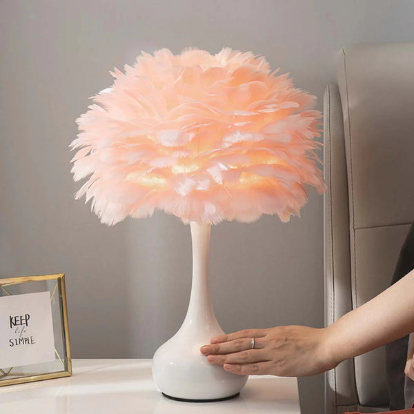 Bedroom bedside DIY decorative feather table lamp