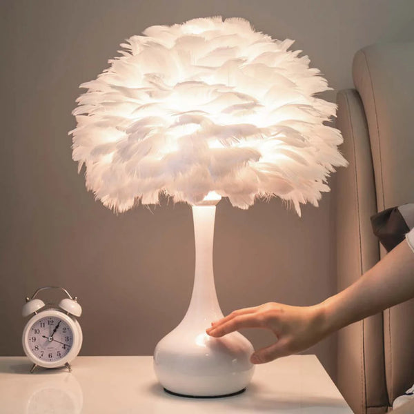 Bedroom bedside DIY decorative feather table lamp