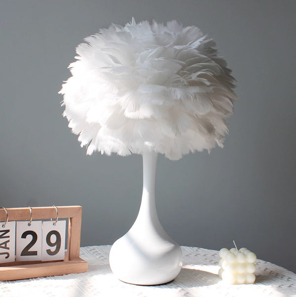 Bedroom bedside DIY decorative feather table lamp