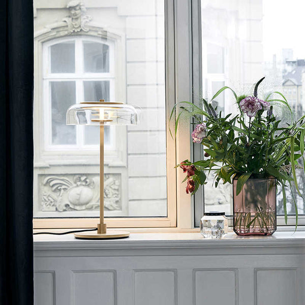 Lampe de table Blossi moderniste en verre doré pour chambre à coucher