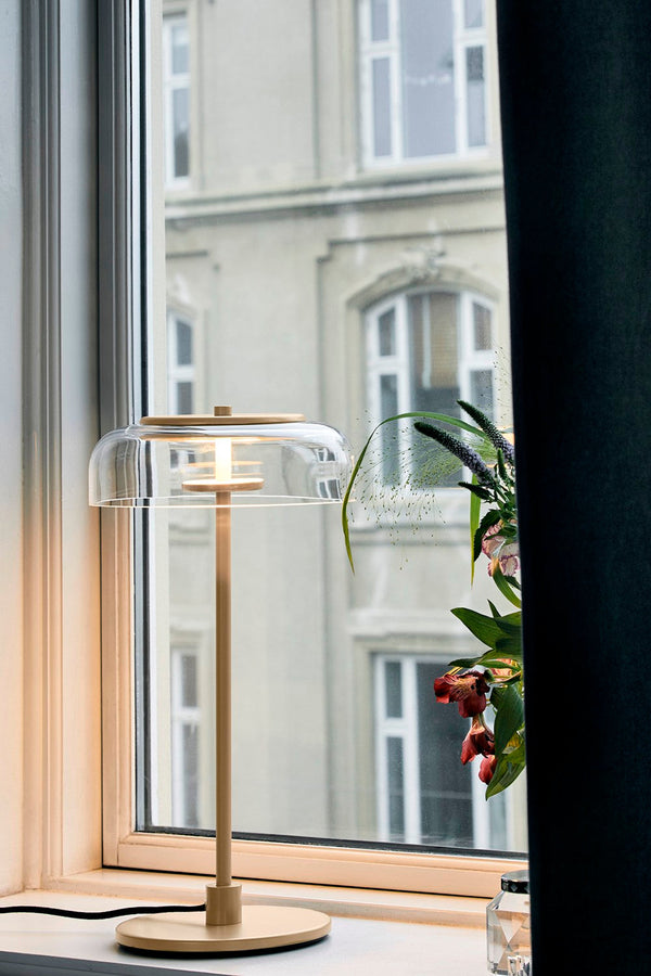 Lampe de table Blossi moderniste en verre doré pour chambre à coucher