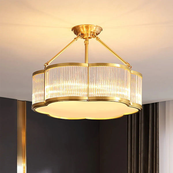 Brass Glass Bedroom Half Ceiling Light