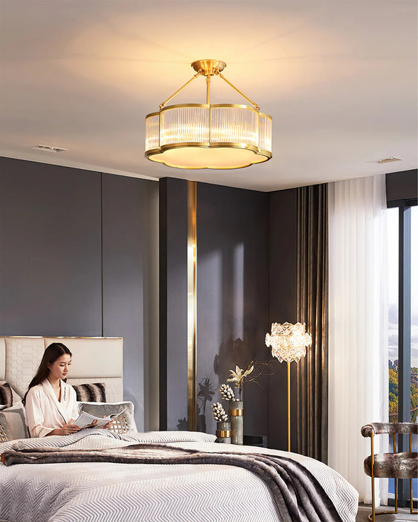 Brass Glass Bedroom Half Ceiling Light