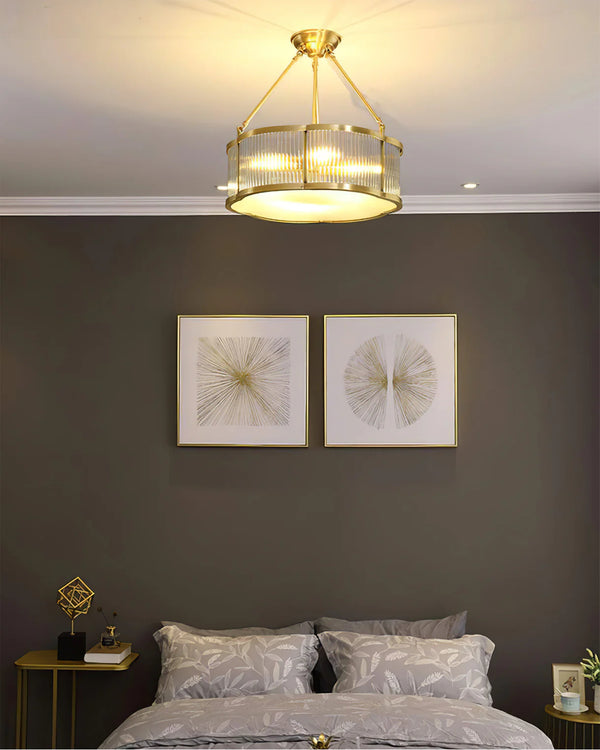 Brass Glass Bedroom Half Ceiling Light