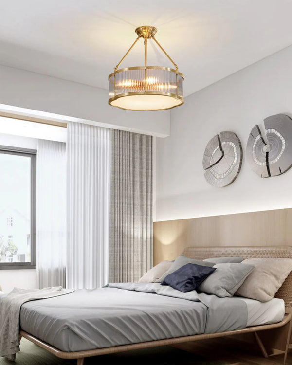 Brass Glass Bedroom Half Ceiling Light