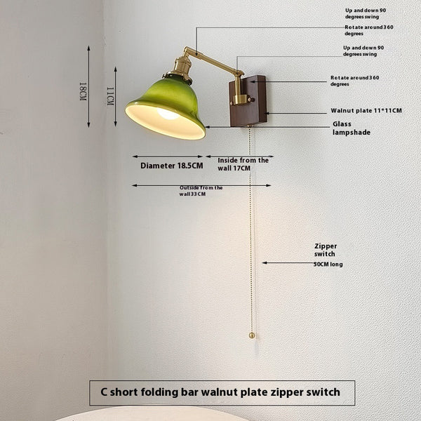 Nordic retro Japanese style long arm telescopic with switch bedroom bedside reading wall lamp