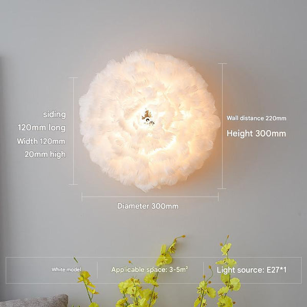 Nordic Feather Bedroom Bedside Wall Lamp