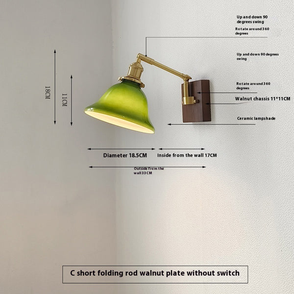 Nordic retro Japanese style long arm telescopic with switch bedroom bedside reading wall lamp