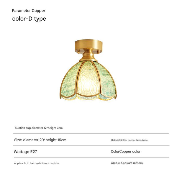 American retro copper color glass entrance corridor ceiling lamp