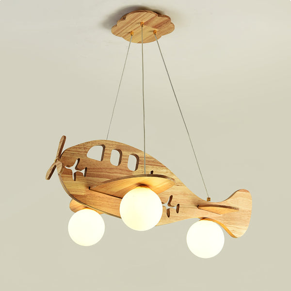 Hängelampe Flugzeug für Kinder, Holzscheit/Walnuss