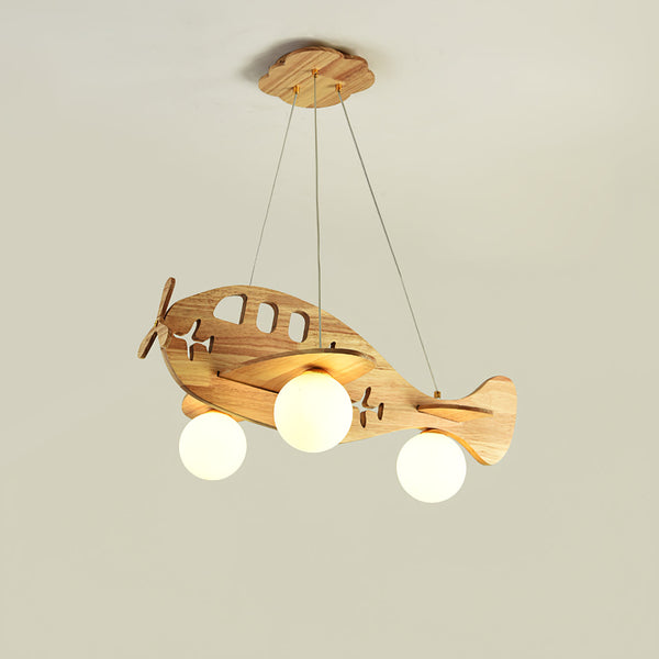 Hängelampe Flugzeug für Kinder, Holzscheit/Walnuss