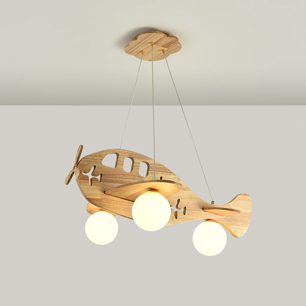 Hängelampe Flugzeug für Kinder, Holzscheit/Walnuss