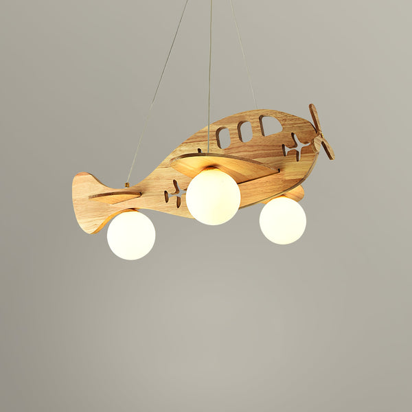 Hängelampe Flugzeug für Kinder, Holzscheit/Walnuss