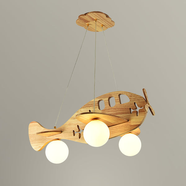 Hängelampe Flugzeug für Kinder, Holzscheit/Walnuss