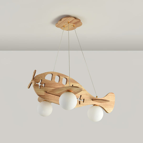 Hängelampe Flugzeug für Kinder, Holzscheit/Walnuss