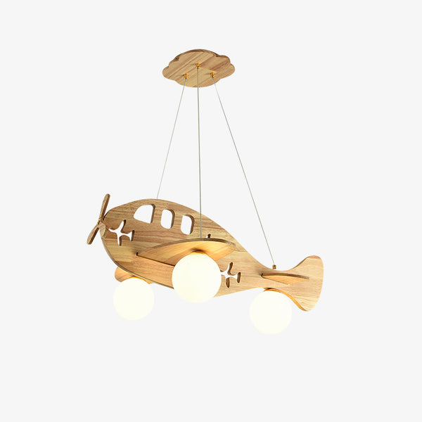 Hängelampe Flugzeug für Kinder, Holzscheit/Walnuss