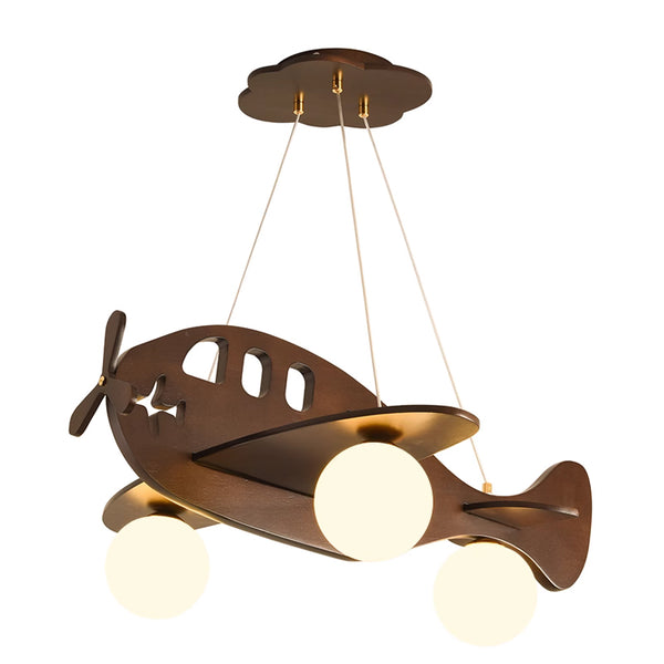 Hängelampe Flugzeug für Kinder, Holzscheit/Walnuss