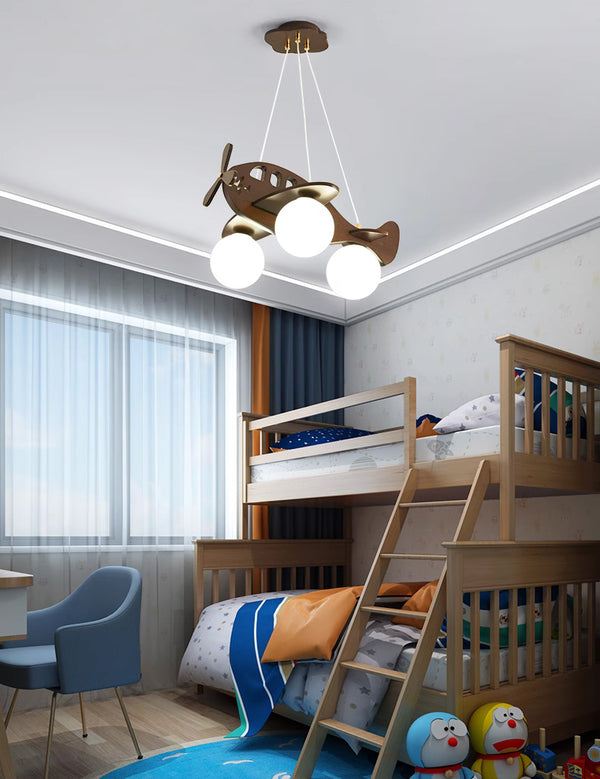 Hängelampe Flugzeug für Kinder, Holzscheit/Walnuss