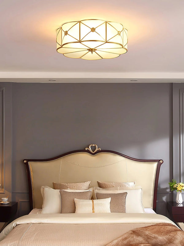 Copper bedroom semi-hanging ceiling lamp