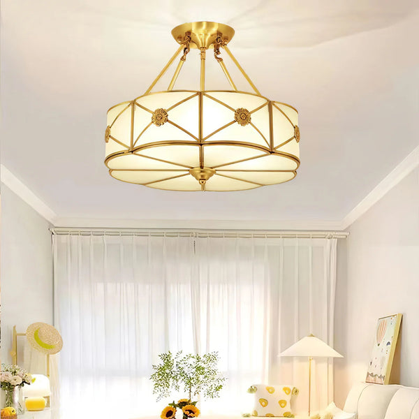 Copper bedroom semi-hanging ceiling lamp