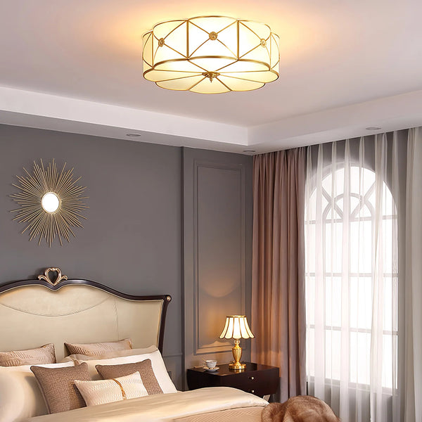Copper bedroom semi-hanging ceiling lamp