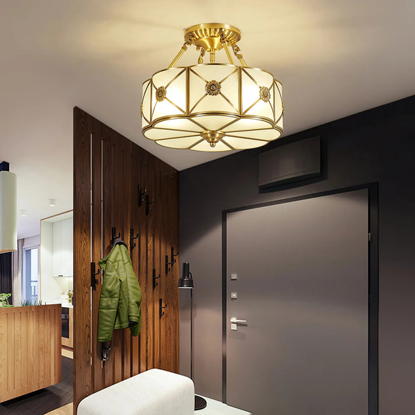 Copper bedroom semi-hanging ceiling lamp
