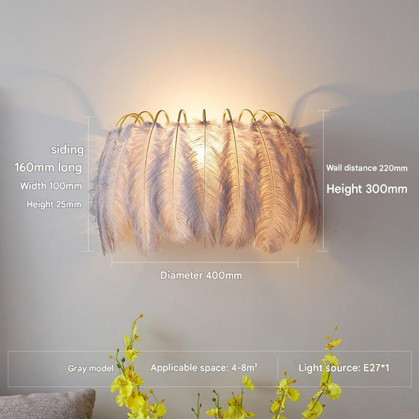 Nordic Feather Bedroom Bedside Wall Lamp