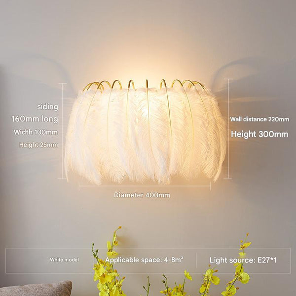 Nordic Feather Bedroom Bedside Wall Lamp