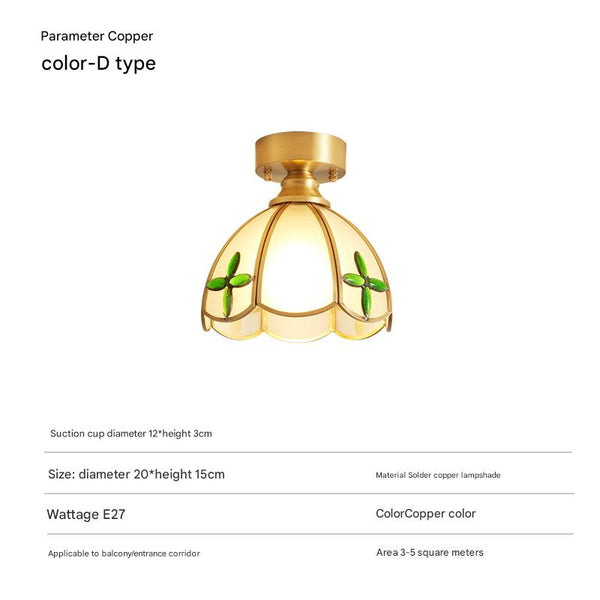 American retro copper color glass entrance corridor ceiling lamp