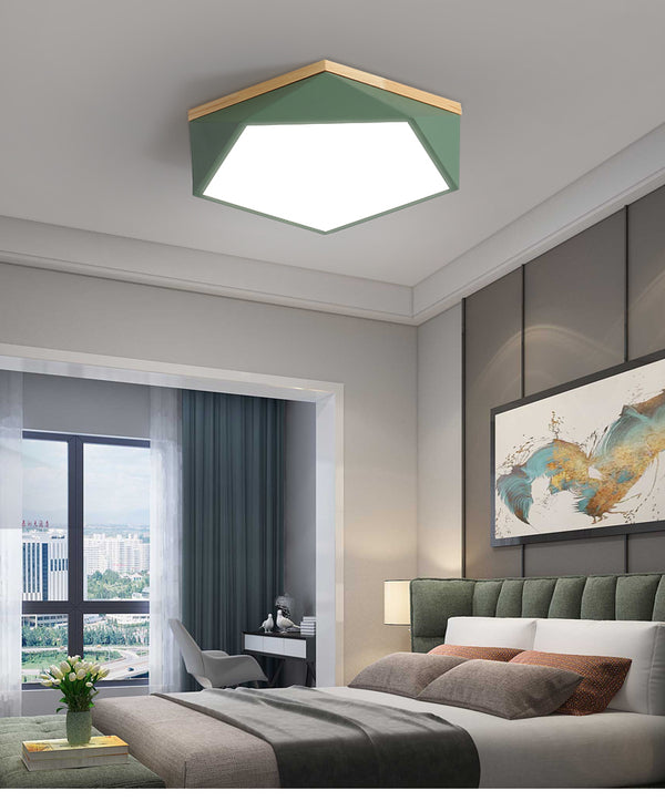 Diamant-Deckenleuchte, Metall & Holz