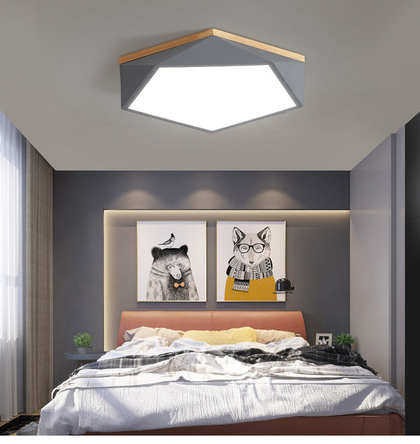 Diamant-Deckenleuchte, Metall & Holz