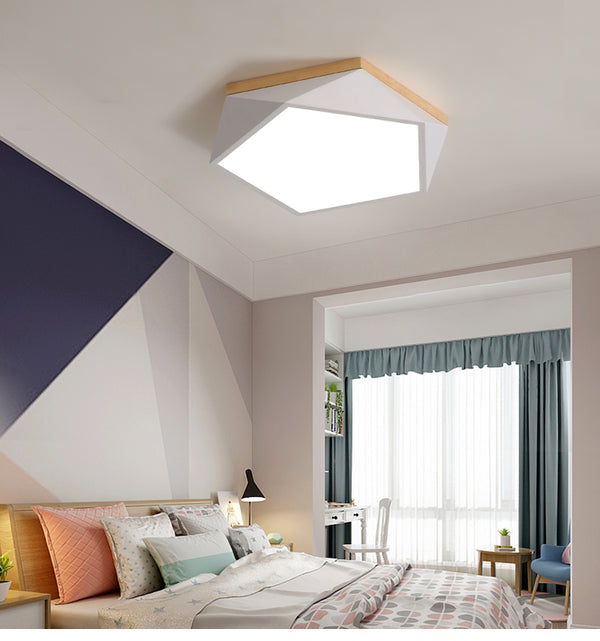 Diamant-Deckenleuchte, Metall & Holz