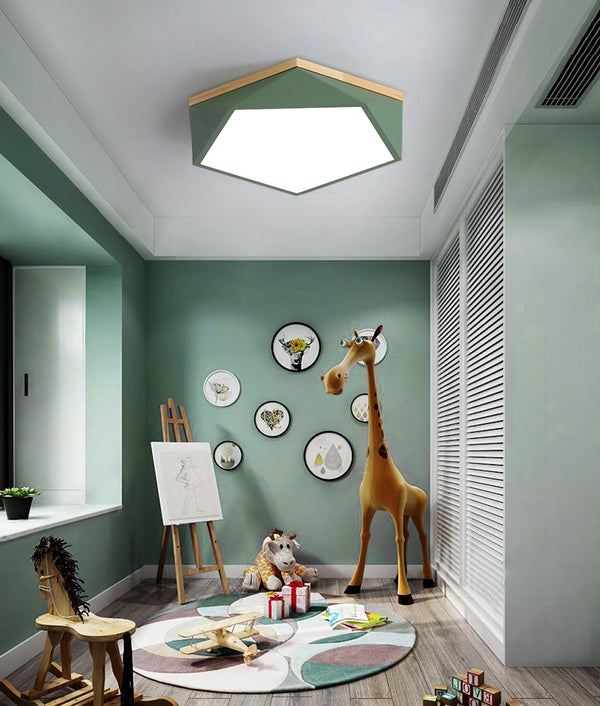 Diamant-Deckenleuchte, Metall & Holz