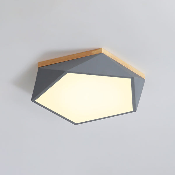 Diamant-Deckenleuchte, Metall & Holz