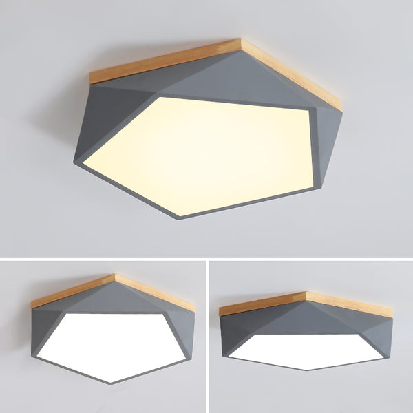 Diamant-Deckenleuchte, Metall & Holz