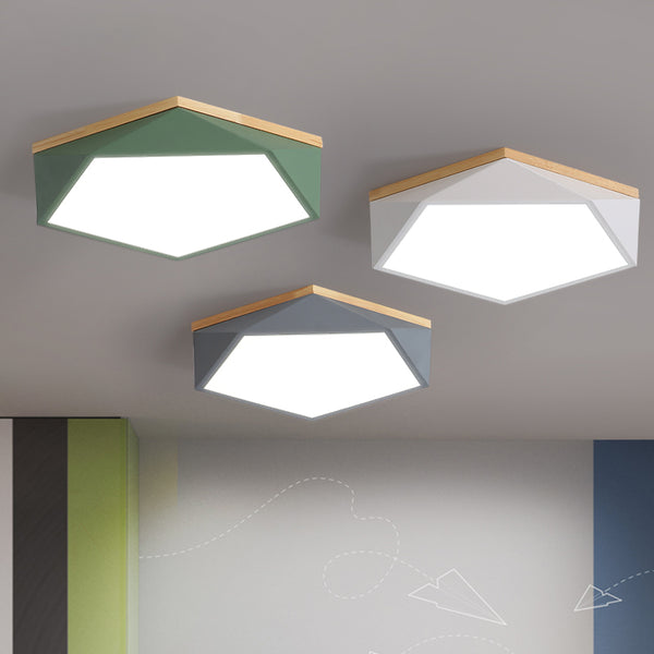 Diamant-Deckenleuchte, Metall & Holz