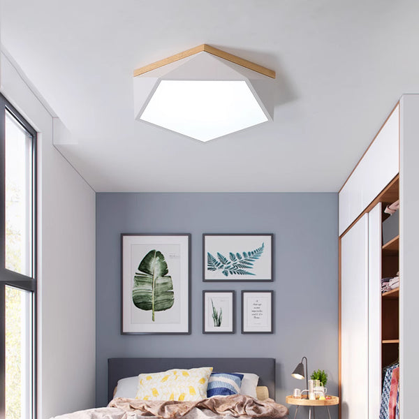 Diamant-Deckenleuchte, Metall & Holz