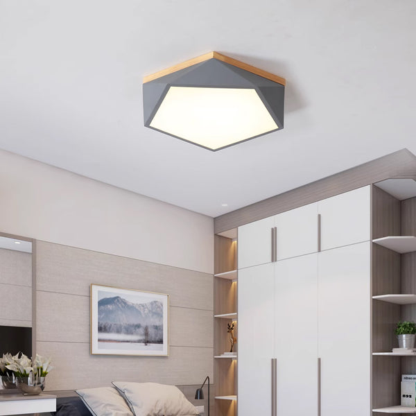 Diamant-Deckenleuchte, Metall & Holz