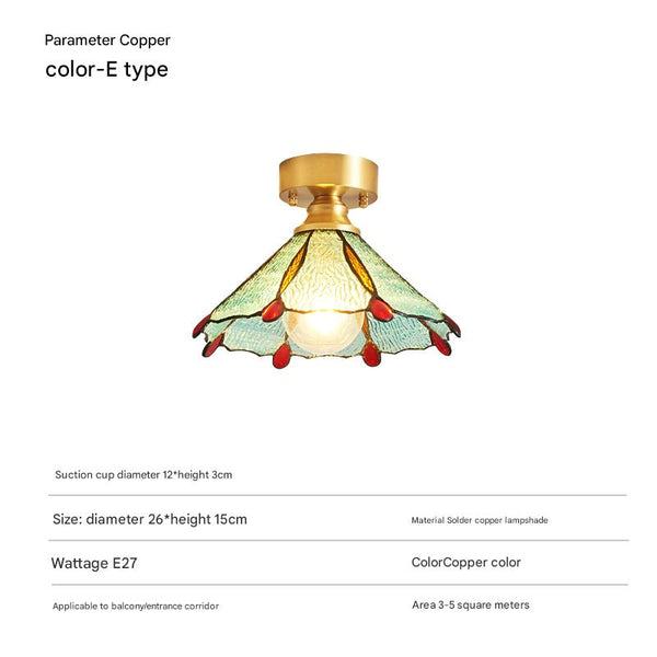 American retro copper color glass entrance corridor ceiling lamp