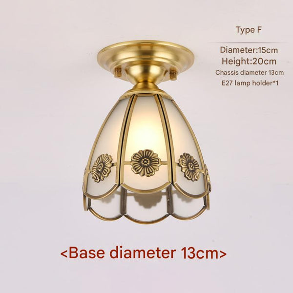 European style copper home decoration corridor entrance balcony small ceiling lamp