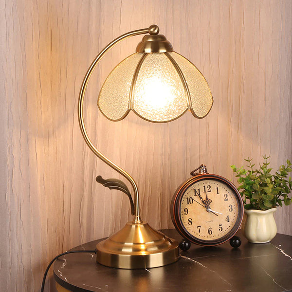 French retro bedroom brass glass petal table lamp