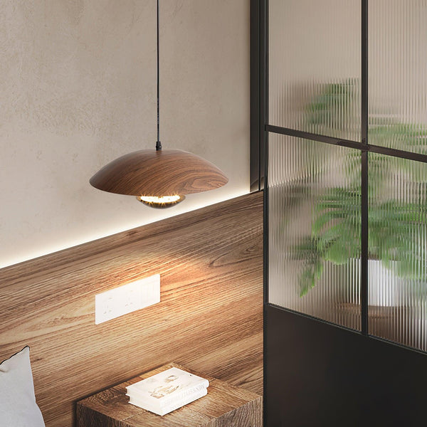 Frisbee Pendelleuchte, Holzmaserung Esszimmerlampe