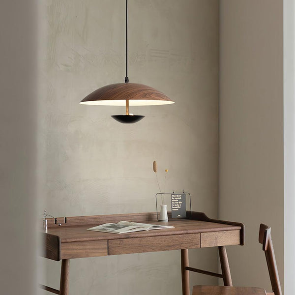 Frisbee Pendelleuchte, Holzmaserung Esszimmerlampe