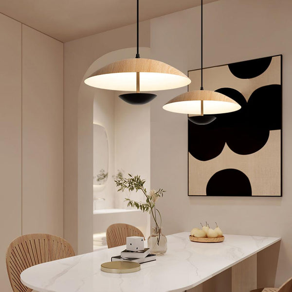 Frisbee Pendelleuchte, Holzmaserung Esszimmerlampe