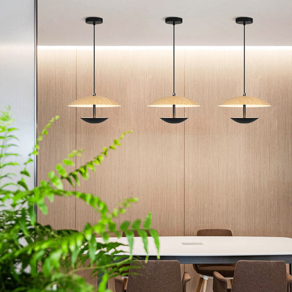 Frisbee Pendelleuchte, Holzmaserung Esszimmerlampe