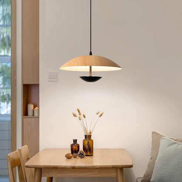 Frisbee Pendelleuchte, Holzmaserung Esszimmerlampe