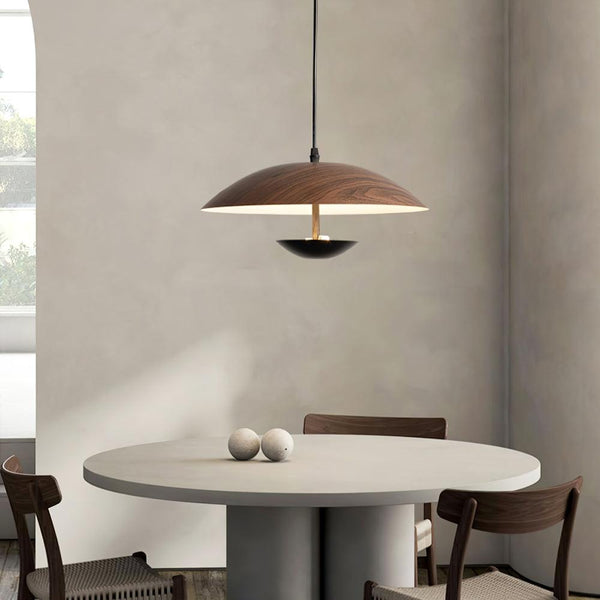 Frisbee Pendelleuchte, Holzmaserung Esszimmerlampe