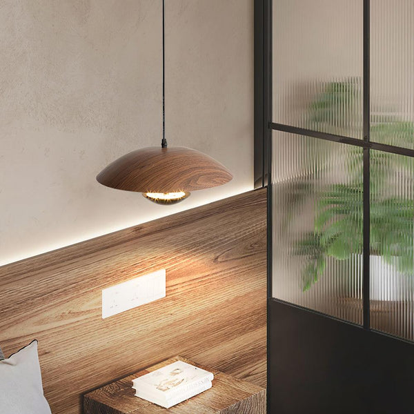 Frisbee Pendelleuchte, Holzmaserung Esszimmerlampe
